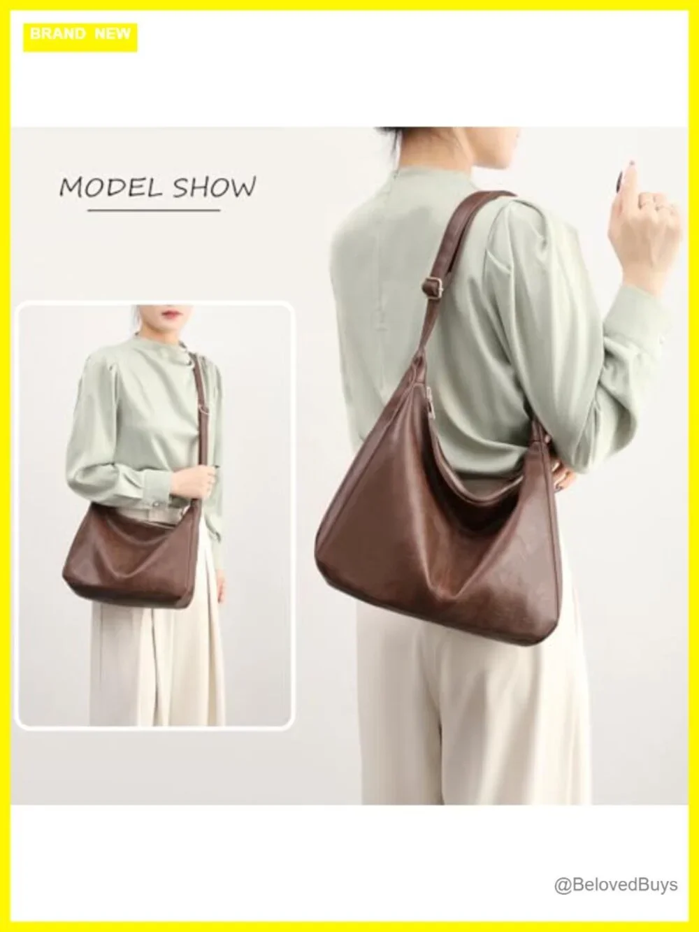 Foldable Vegan Leather Shoulder Hobo Tote Crossbody Purse
